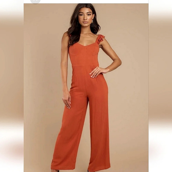 COTTON CANDY ruffle strap pant jumpsuit. Rust color. Size medium - Picture 1 of 14